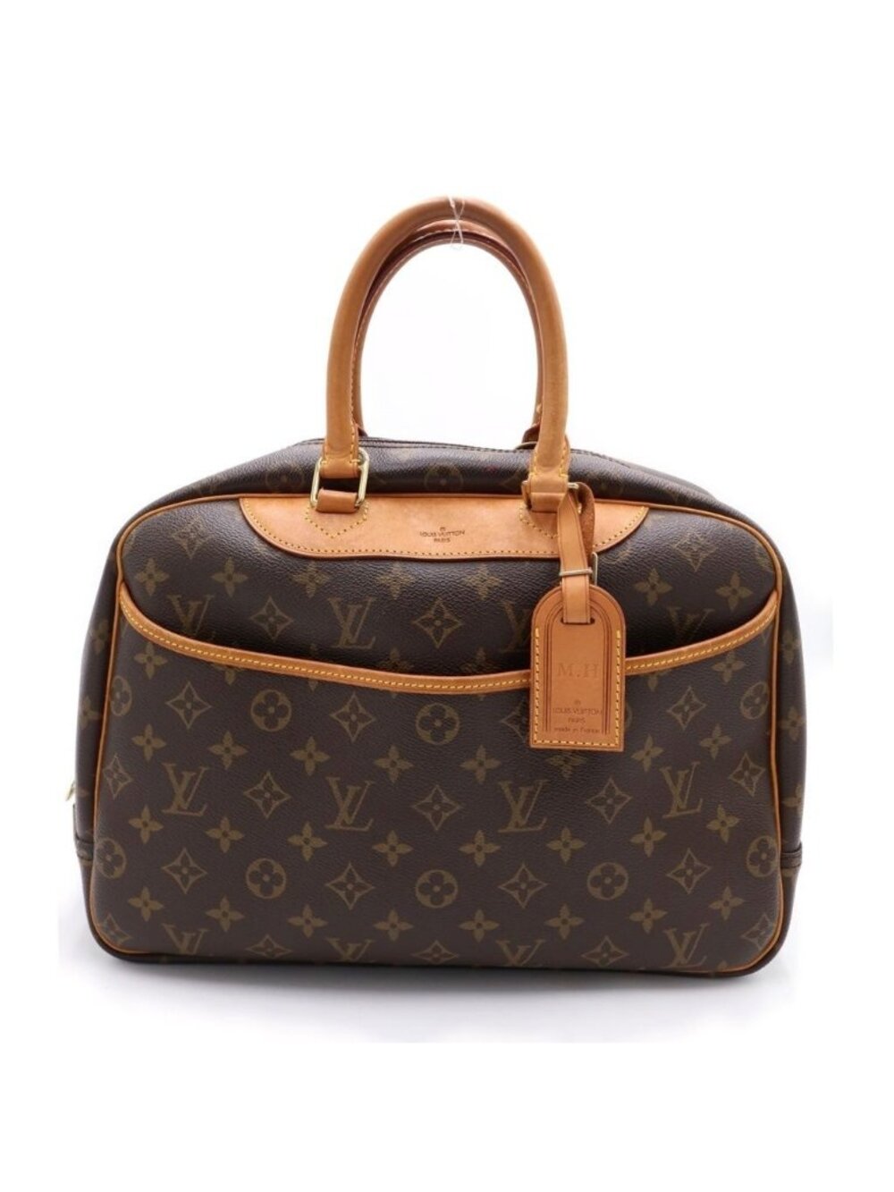 Louis Vuitton Monogram Deauville Handbag Brown Leather Gold